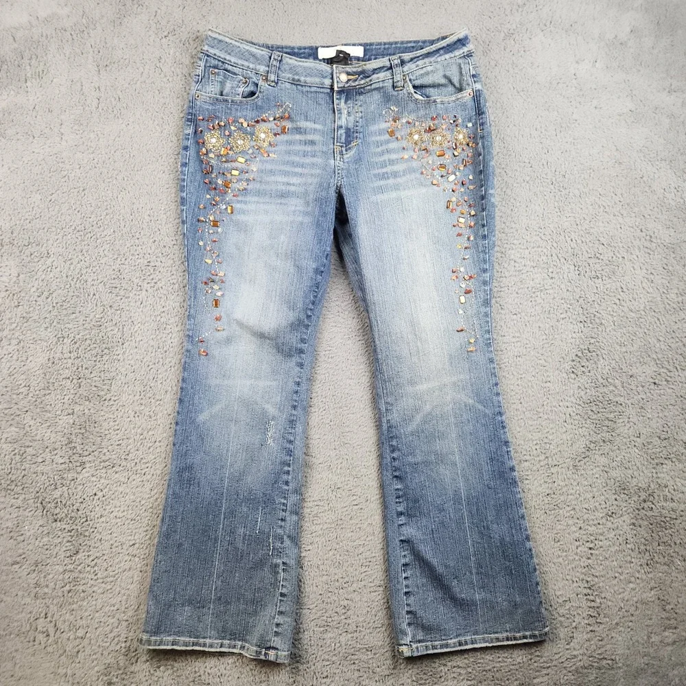 Mixit Jeans Womens 14P Blue Mid Rise Stretch Embellished Beaded Y2K Denim Pants